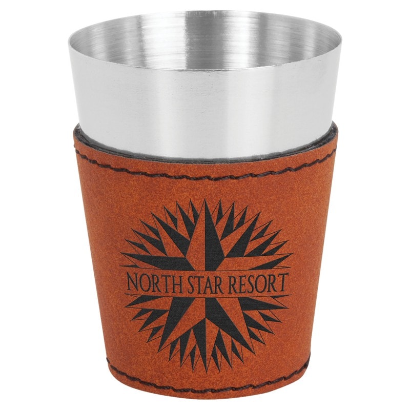 2 oz Rawhide Leatherette Wrapped Stainless Steel Shot Glass
