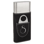 Black Silver leatherette Wrapped Stainless Steel Cigar Case with Cutter