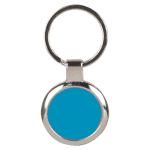 Blue Round Metal Keychain with Silver Trim