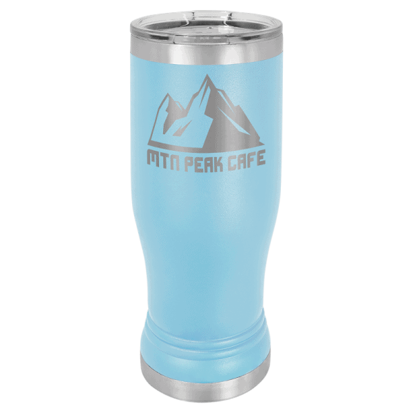 light blue 14 oz polar camel pilsner tumbler with clear lid