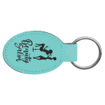 Teal Leatherette Oval Keychain