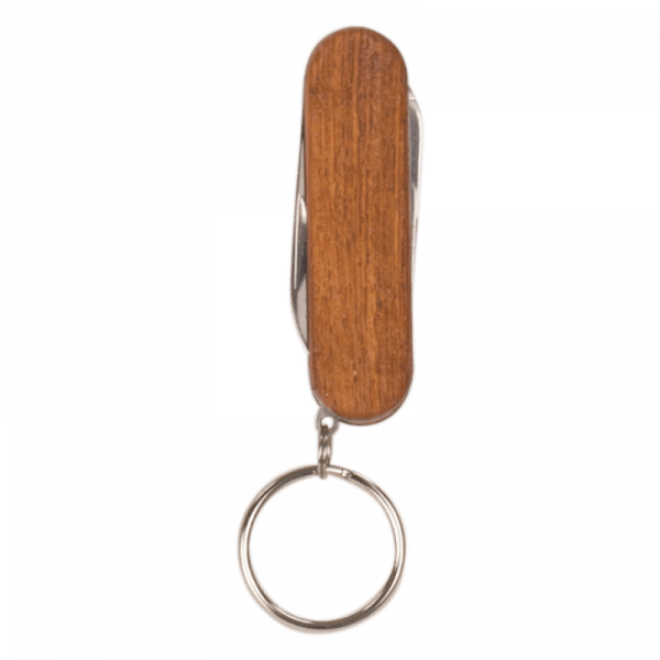 wood 3 function pocket knife with keychain